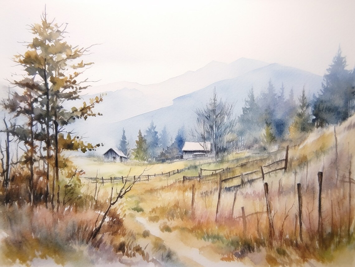 Aspen Farmhouse Landscape Art Print, Autumn Colorado
