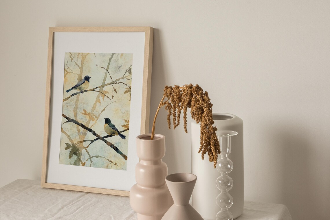 Birds Painting Bird On Branch Watercolor Art Print - Image 2