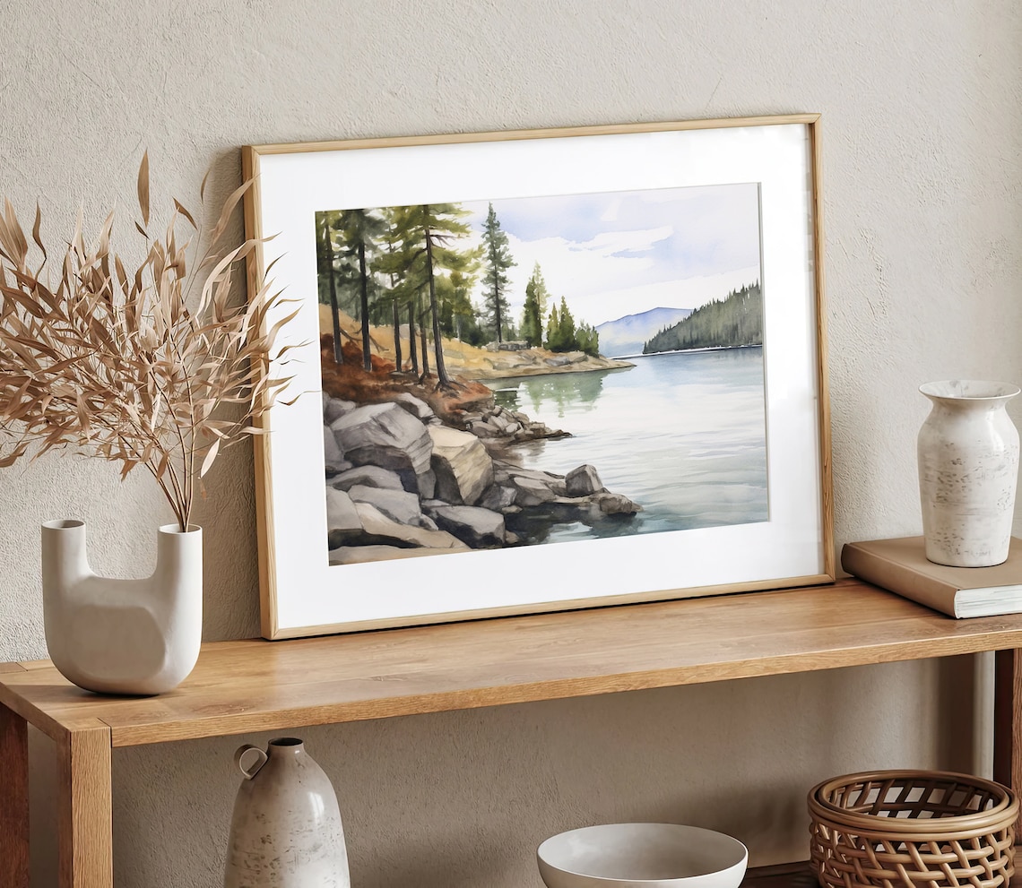 Lake Coeur d'Alene Watercolor Art Print, Idaho Landscape - Image 3