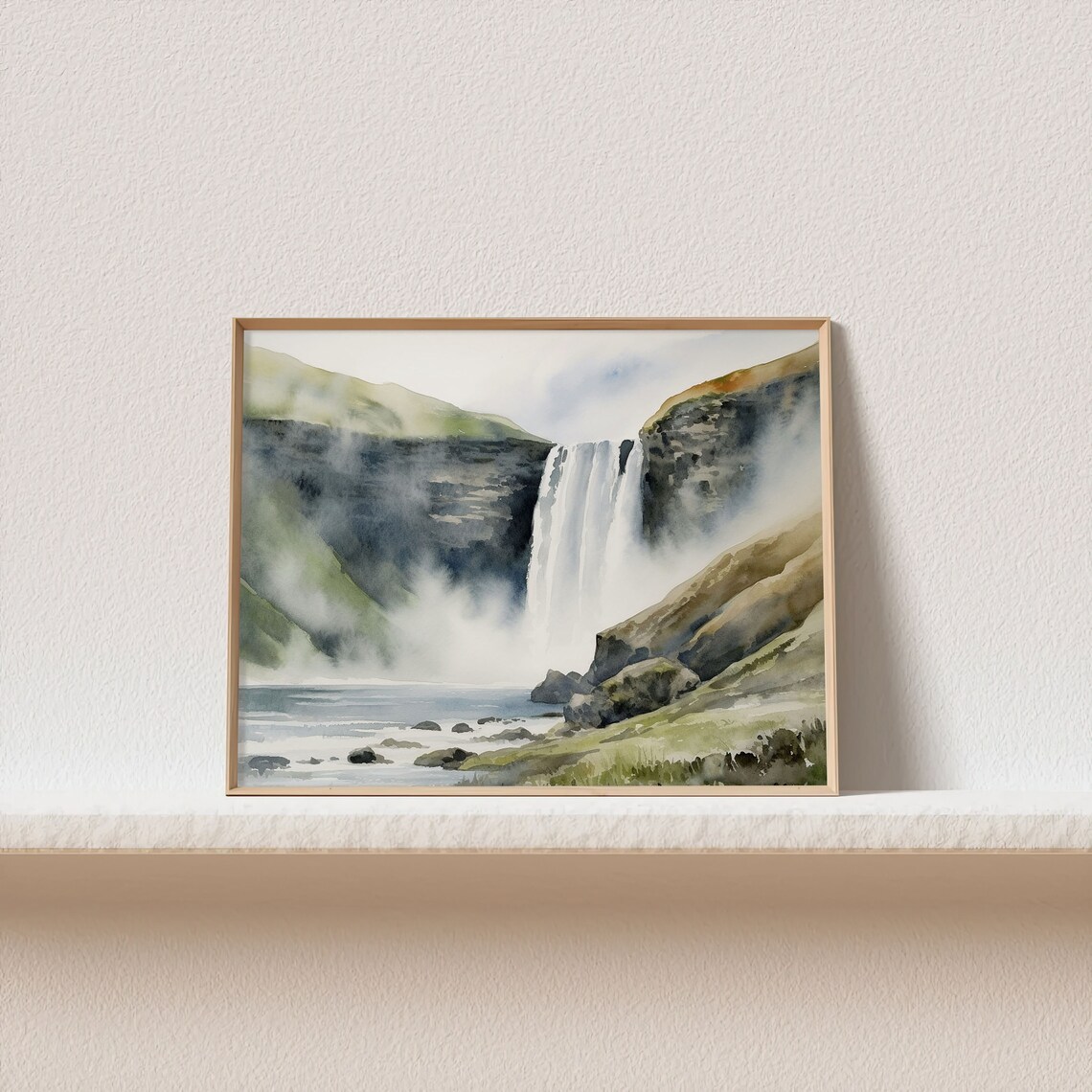 Skogafoss Watercolor Art Print, Iceland Waterfall - Image 2
