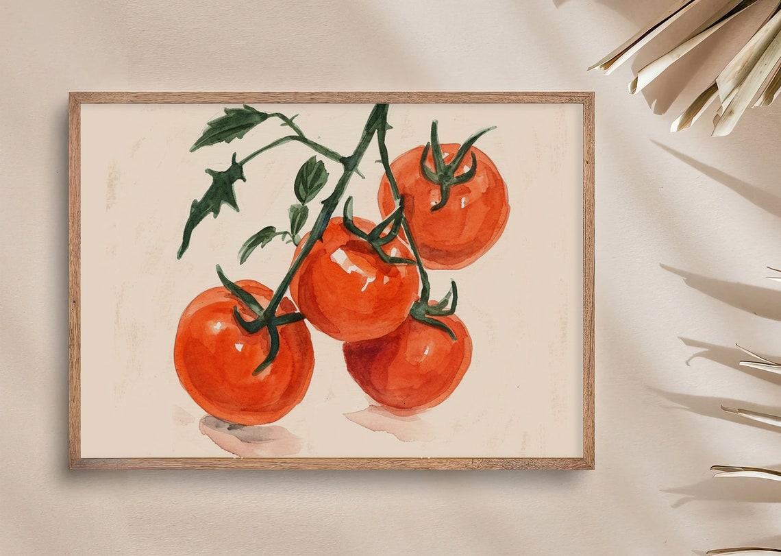 Cherry Tomatoes on the Vine Fresh Red Fruit Watercolor Kitchen Poster - Image 4