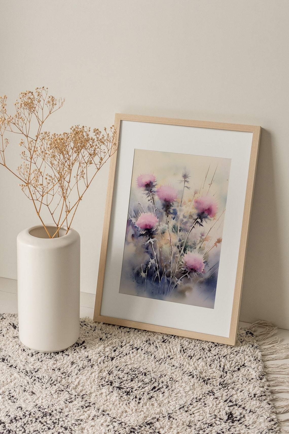 Scottish Thistles Pink Wildflowers Watercolor Botanical Bloom Poster - Image 4