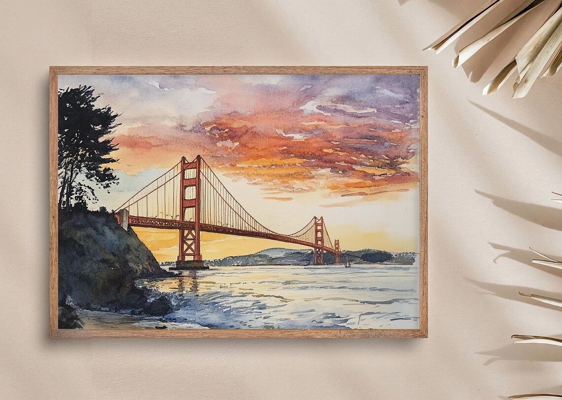 Golden Gate Bridge Watercolor Art Print, San Francisco - Image 4