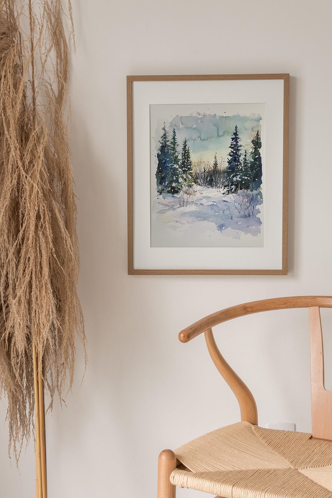Snowy Pine Forest Winter Wonderland Watercolor Landscape Poster - Image 3