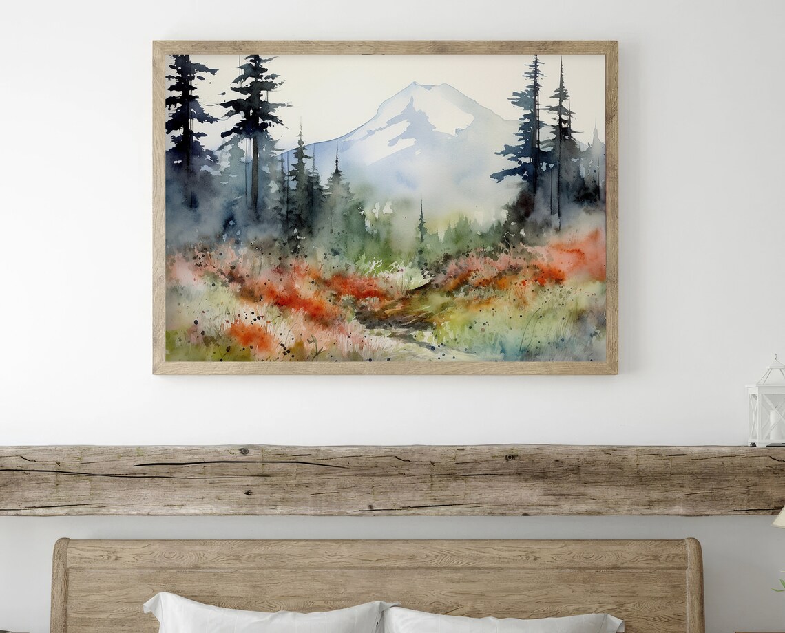 Mount Adams Watercolor Art Print, Evergreen Forest - Image 5