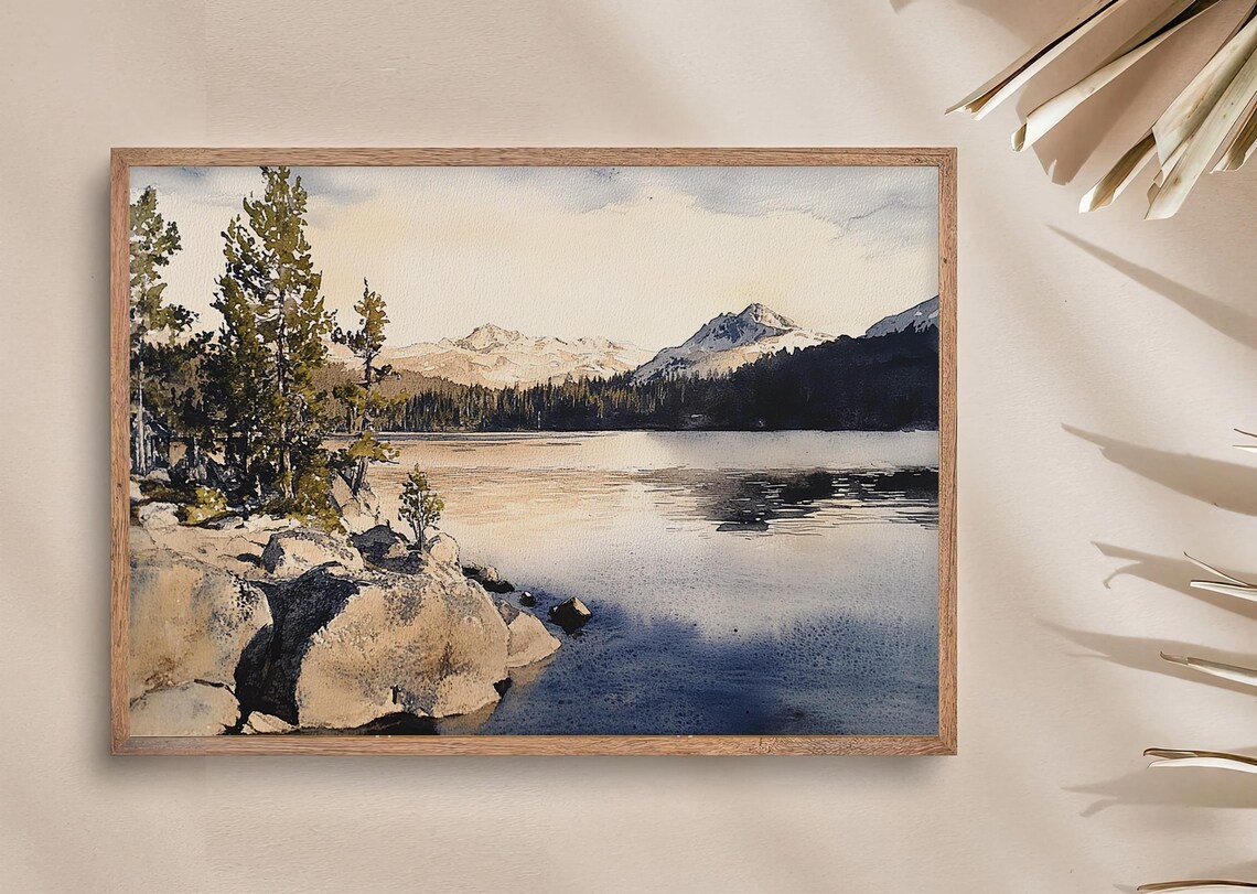 Lake Alpine Mountain Lake Watercolor Landscape Art Print - Image 2