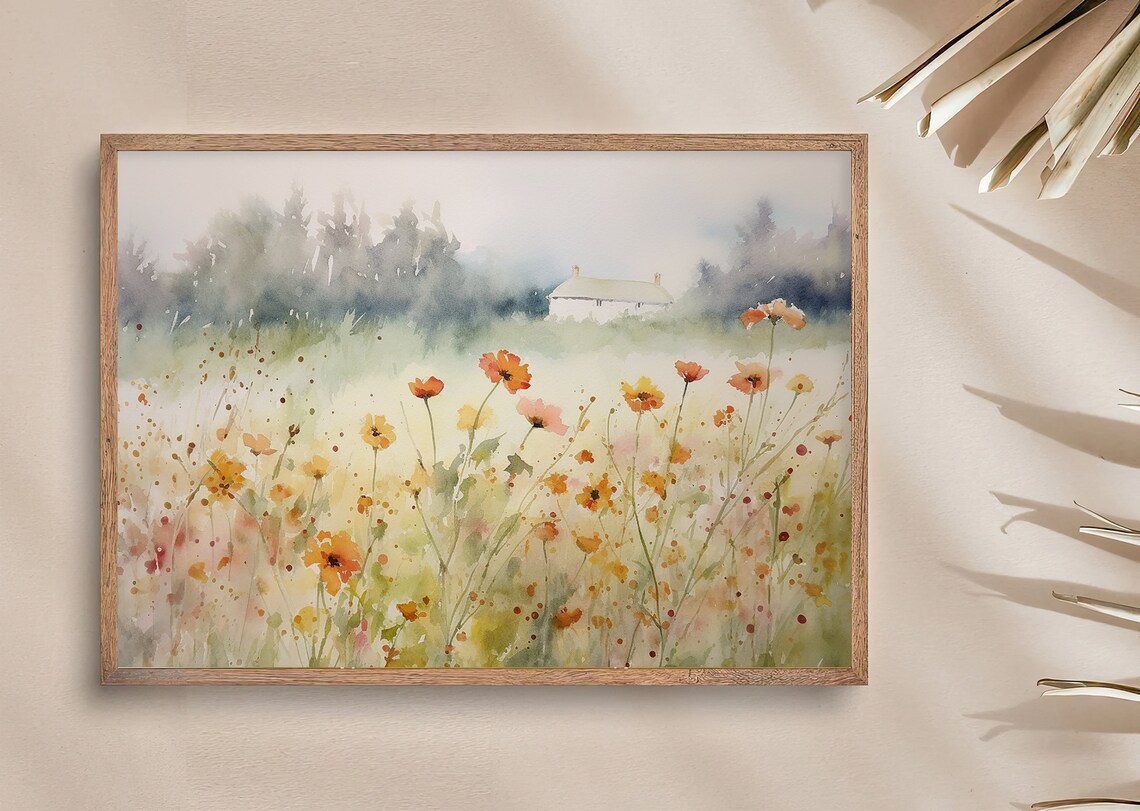 Palouse Poppy Meadow Watercolor Landscape Art Print - Image 4