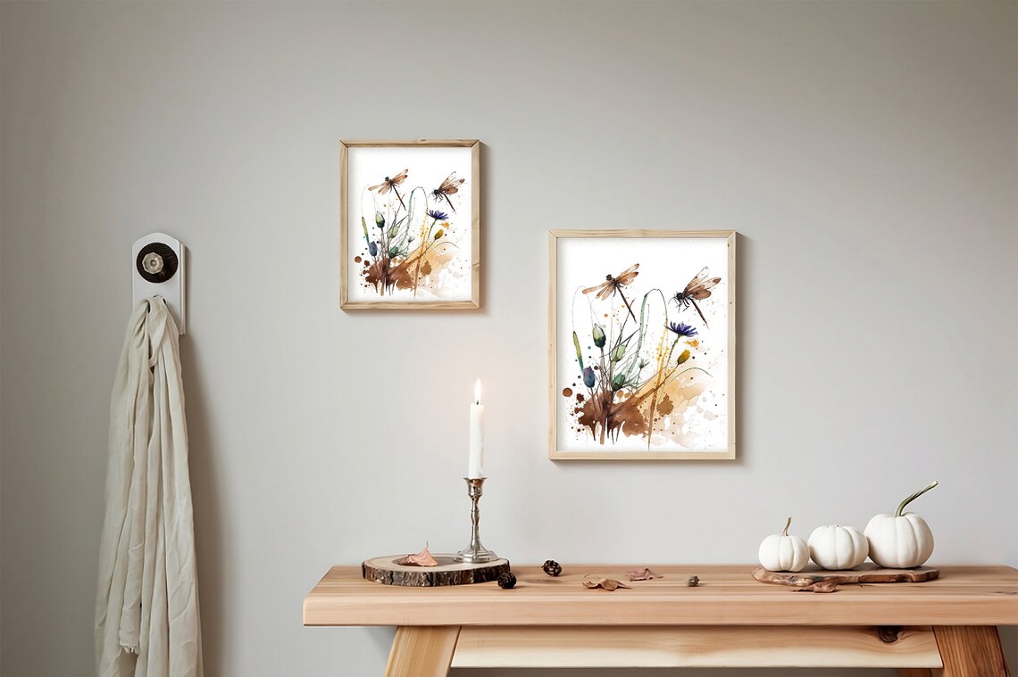 Cornflowers Painting Dragonfly Art Print, Neutral Meadow - Image 5