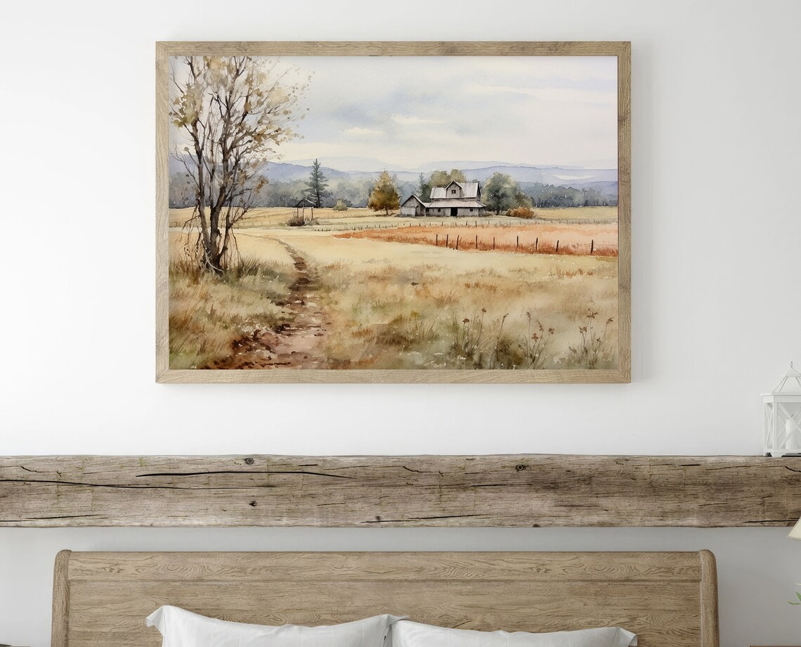 Countryside Painting Farmhouse Watercolor Art Print - Image 2