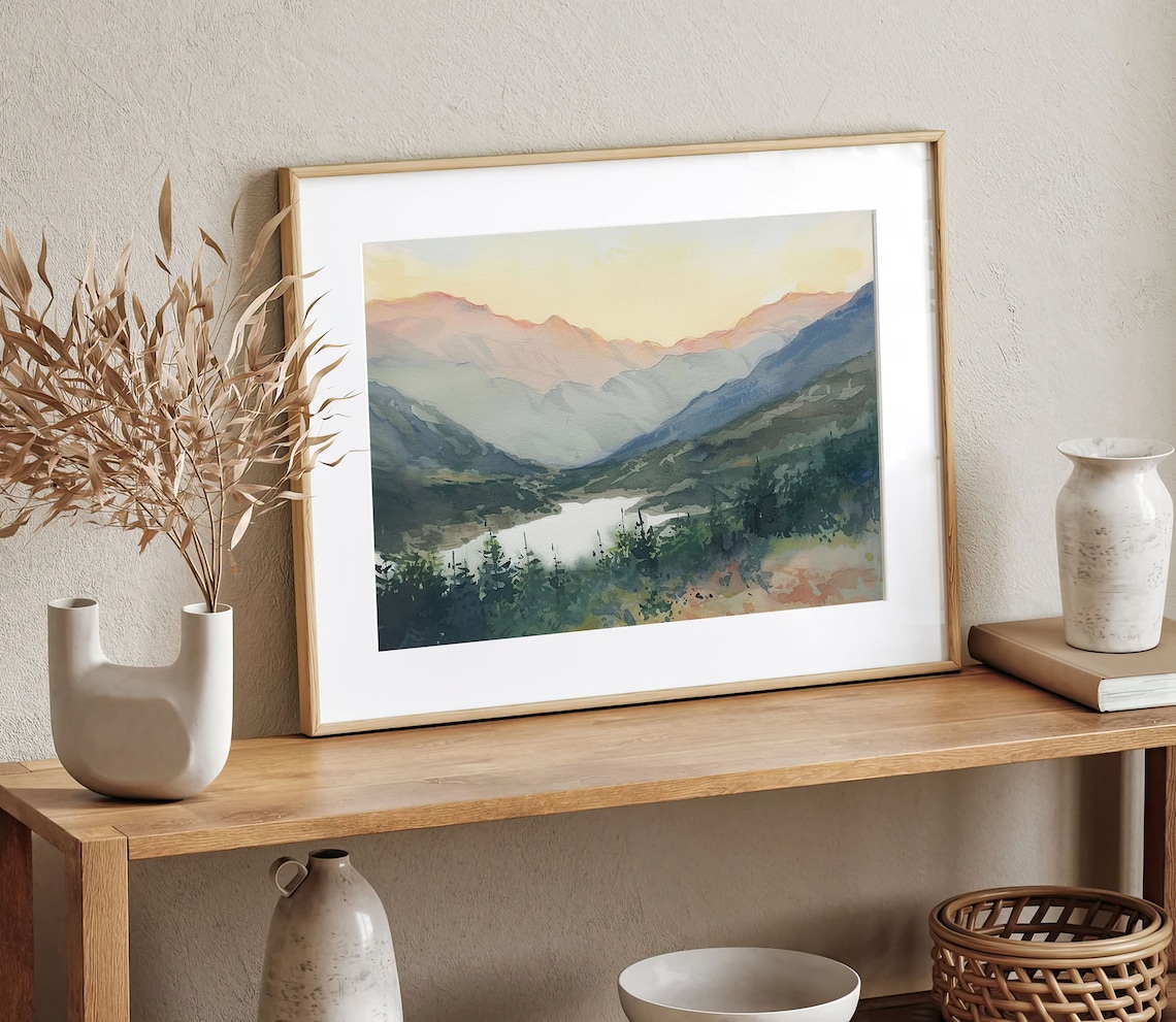 Smoky Mountains Watercolor Art Print, Sunrise Landscape - Image 2