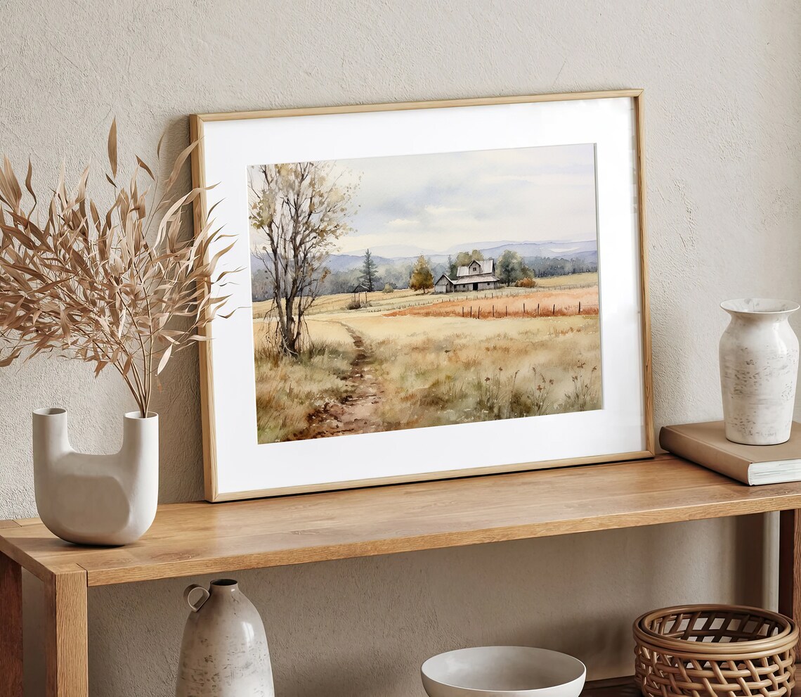 Countryside Painting Farmhouse Watercolor Art Print - Image 3