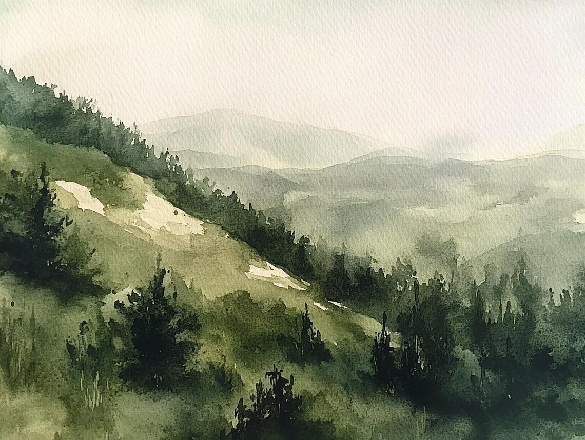 Berkshires Mountains Watercolor Art Print, Landscape