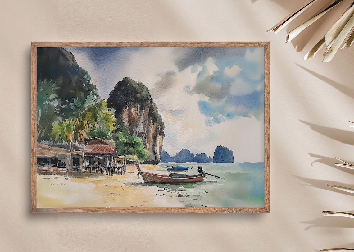 Phi Phi Island Watercolor Travel Poster, Tropical Beach - Image 3