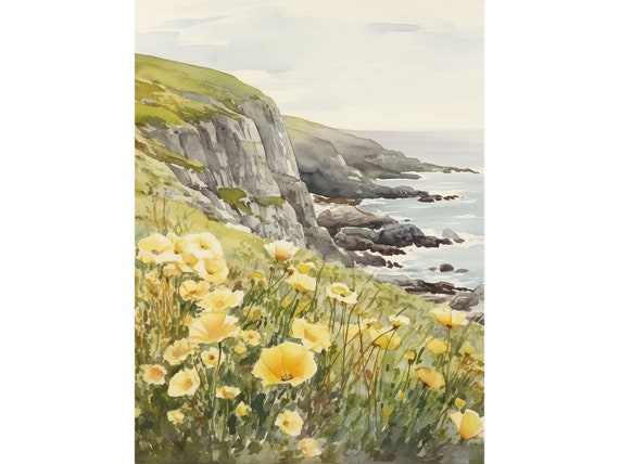 Kerry Cliffs Watercolor Coastal Landscape Art Print