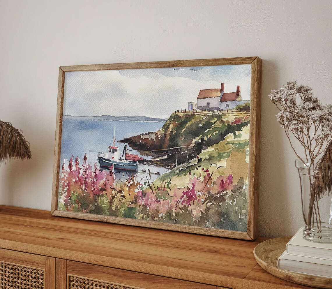 Howth Coastal Watercolor Art Print, Ireland Seascape - Image 5