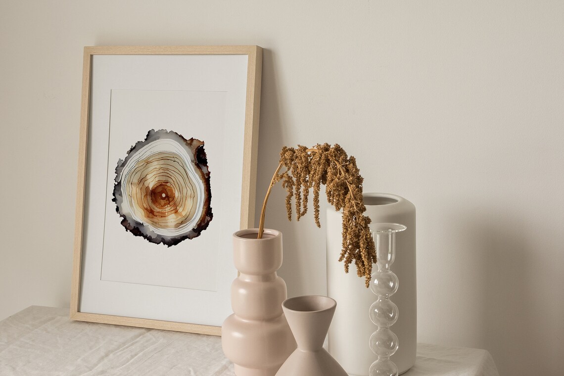 Sequoia Tree Ring Woodcut Poster, Neutral Cabin Decor - Image 4
