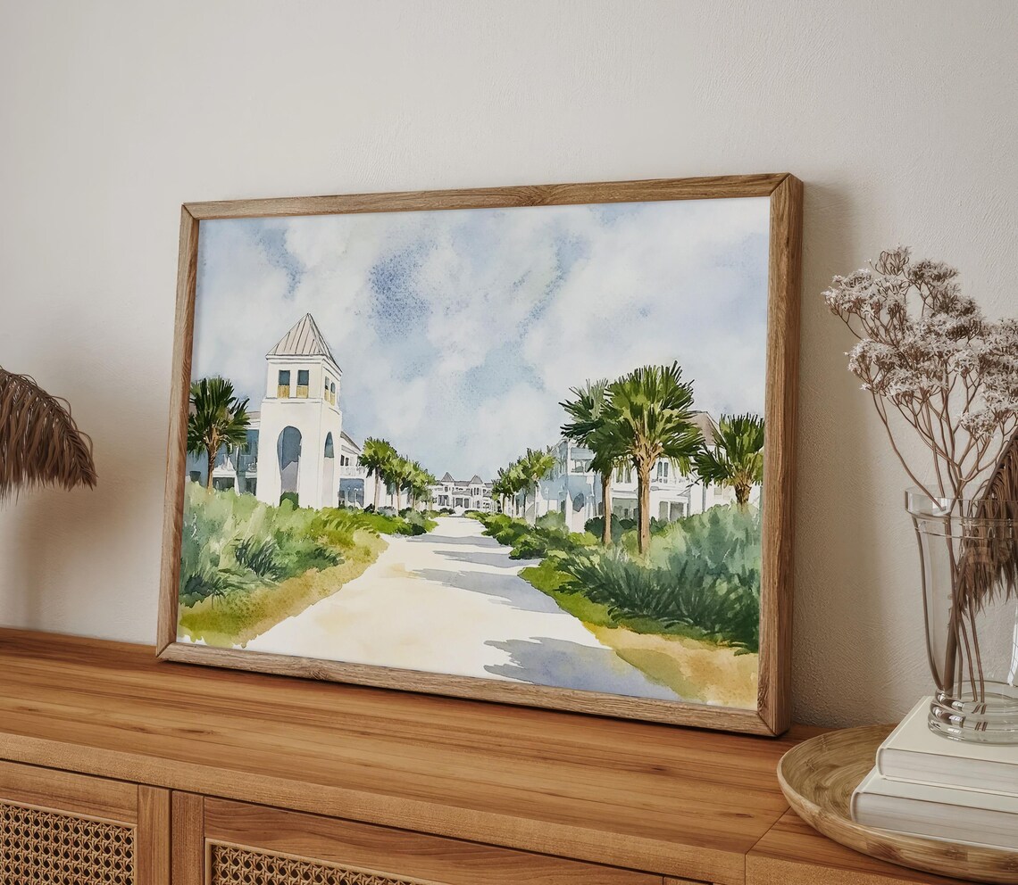 Alys Beach Florida Seaside Town Watercolor Coastal Travel Poster - Image 4
