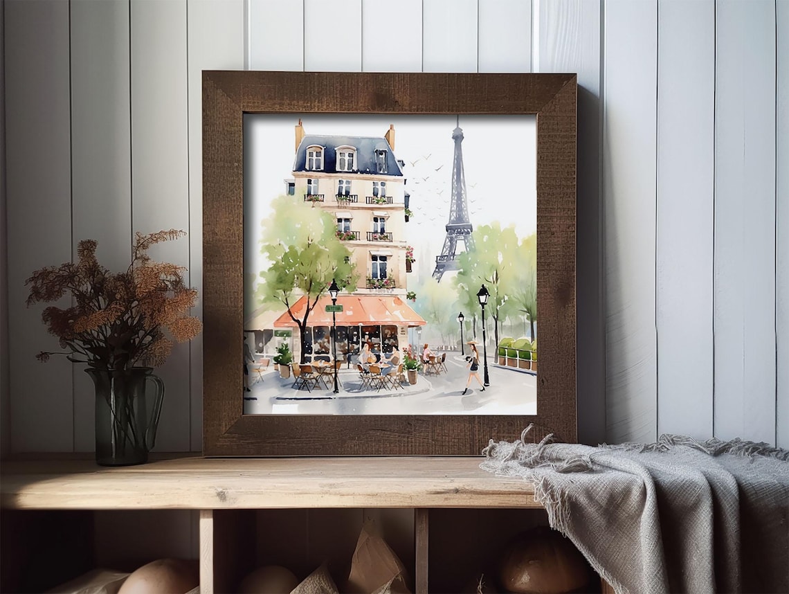 Paris Eiffel Tower Watercolor Art Print, Parisian Scene - Image 2
