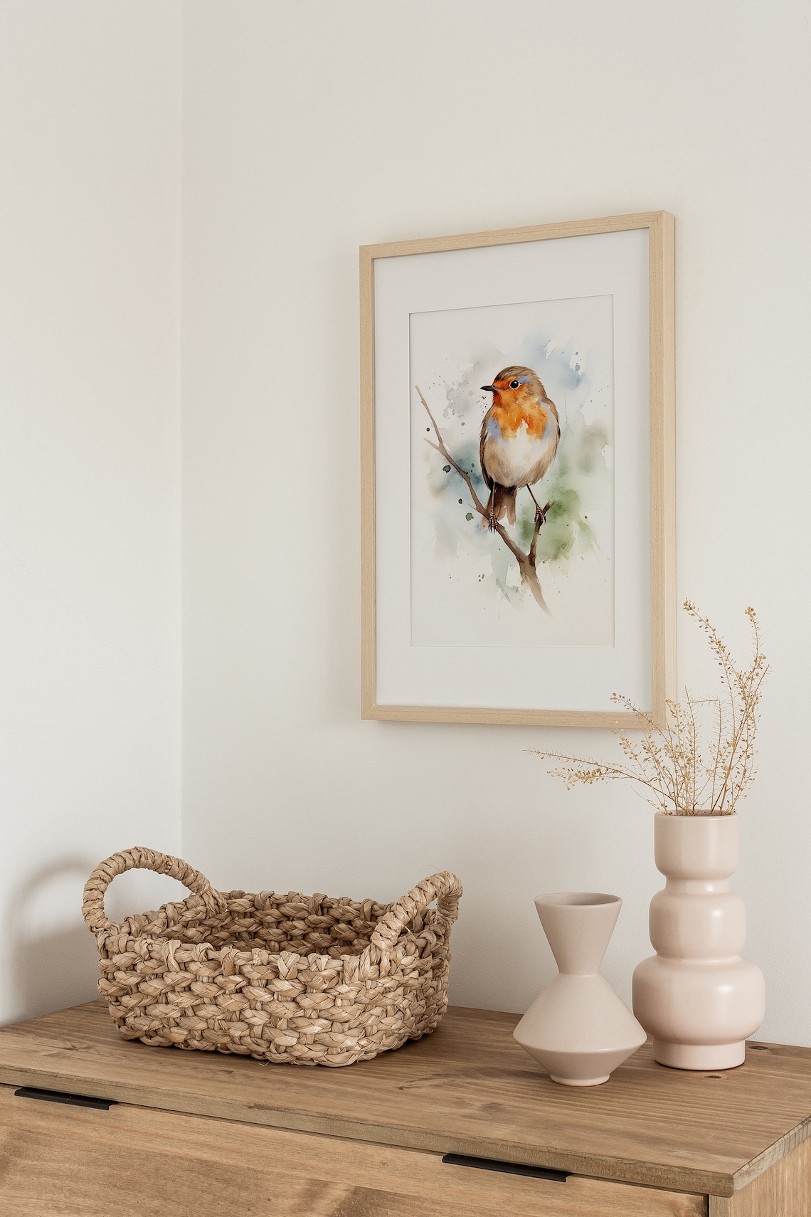 Robin Watercolor Bird Art Print, Minimalist Rustic Decor - Image 2