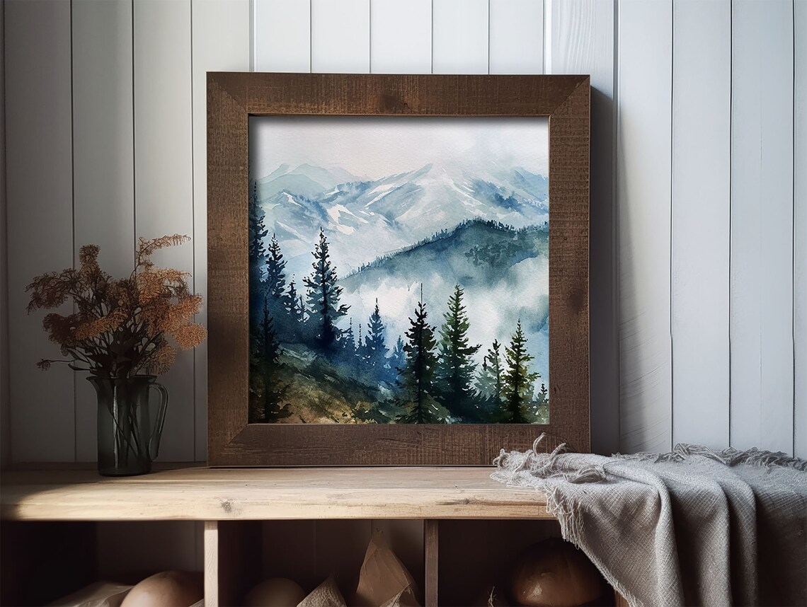 Pine Forest Blue Ridge Mountains Watercolor Art Print - Image 2
