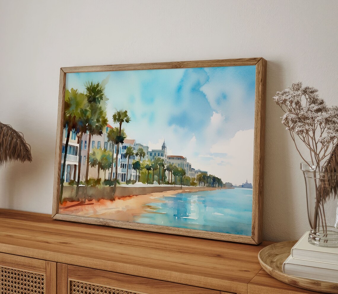 Charleston Beach Watercolor Art Print, South Carolina Coast - Image 3