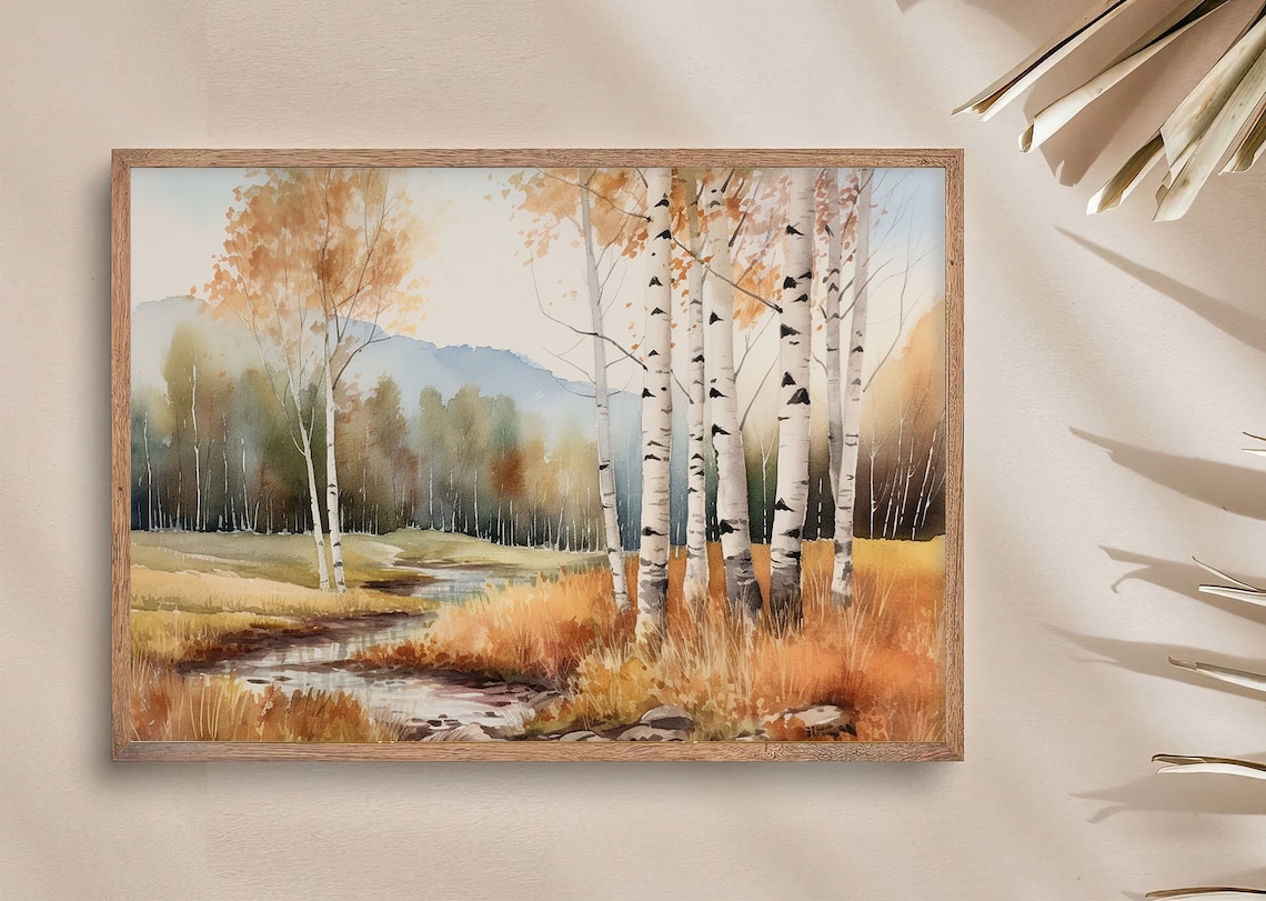 Birch Forest Watercolor Autumn Landscape Art Print - Image 4