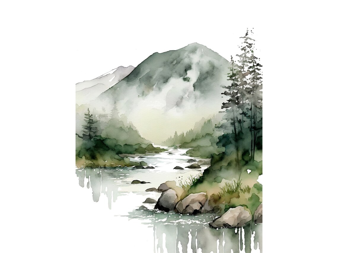Smoky Mountains Watercolor Forest Art Print