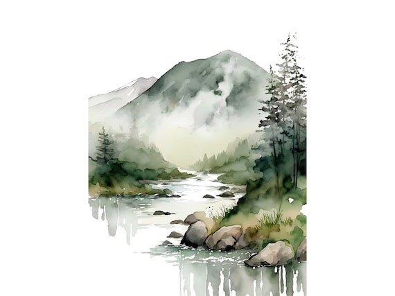 Smoky Mountains Watercolor Forest Art Print