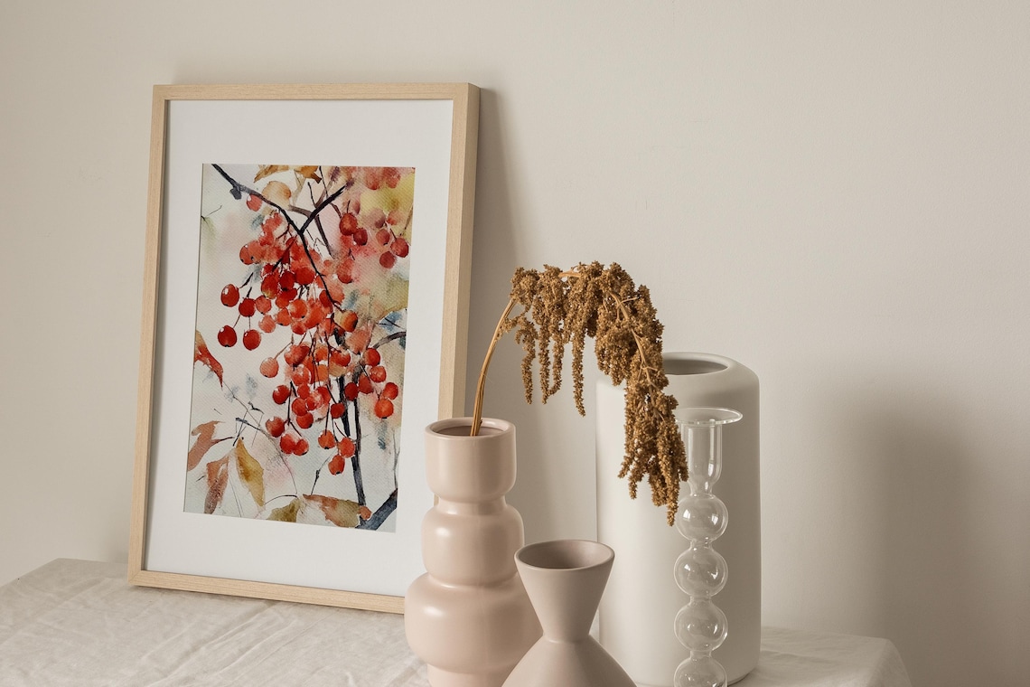 Rowan Tree Watercolor Art Print, Fall Tree Landscape - Image 3