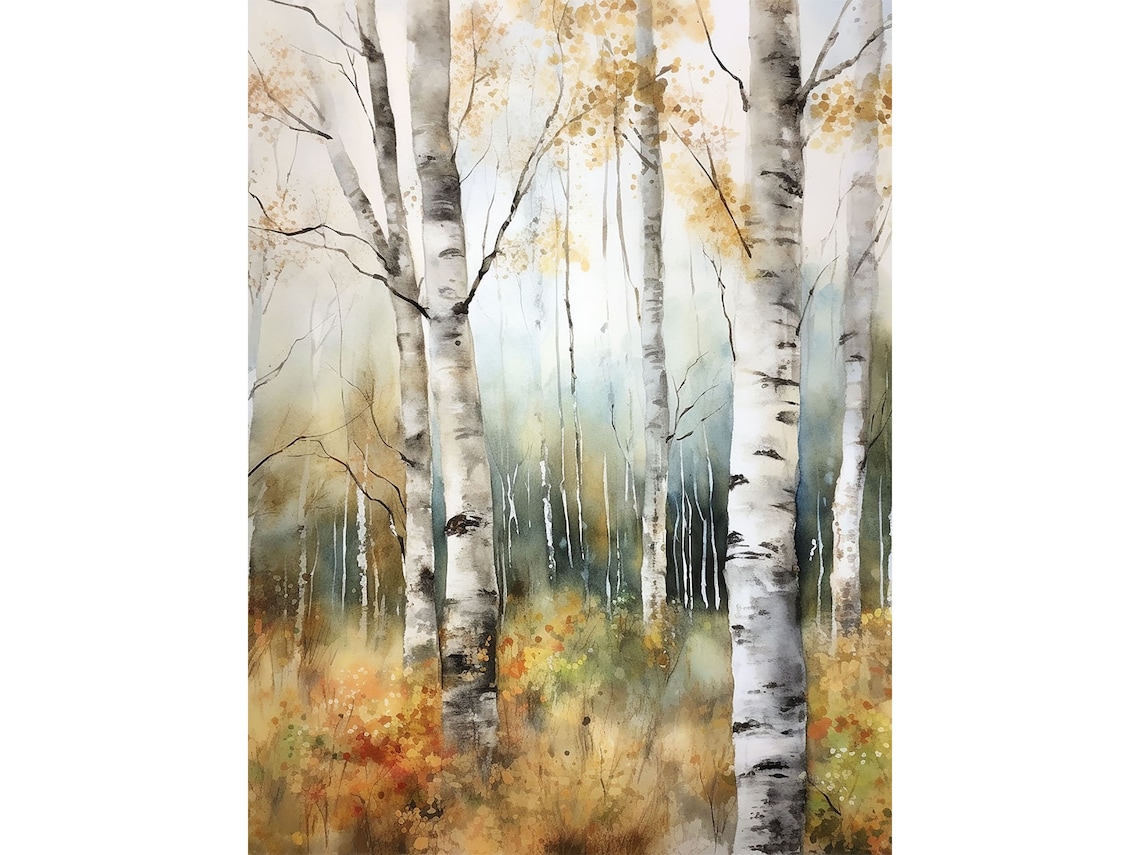 Birch Forest Watercolor Landscape Art Print