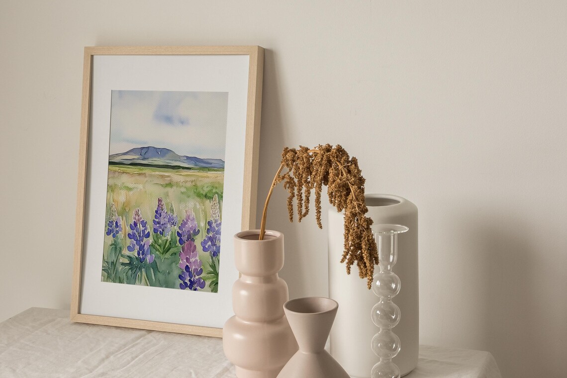 Lupine Painting Iceland Watercolor Art Print - Image 3