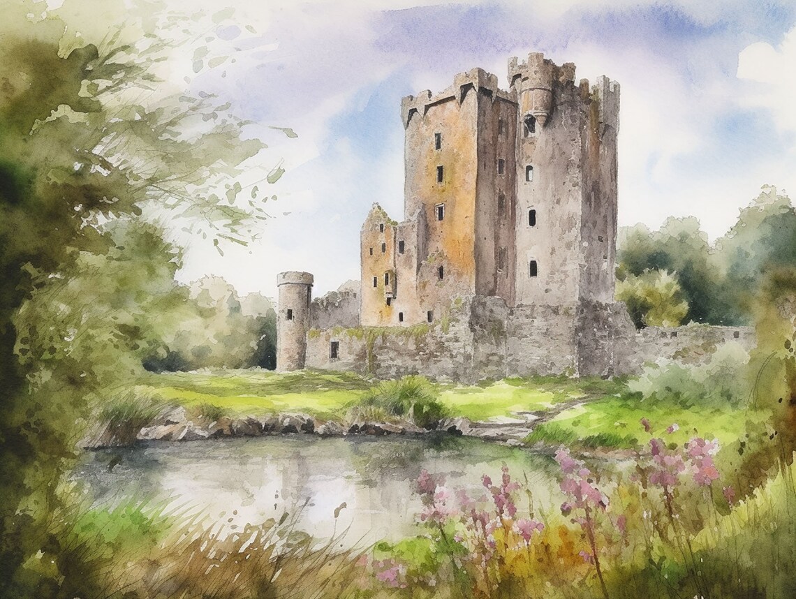 Blarney Castle Watercolor Art Print, County Cork Ireland