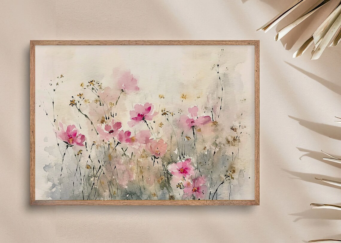Pink Daisy Watercolor Art Print, Floral Meadow - Image 2