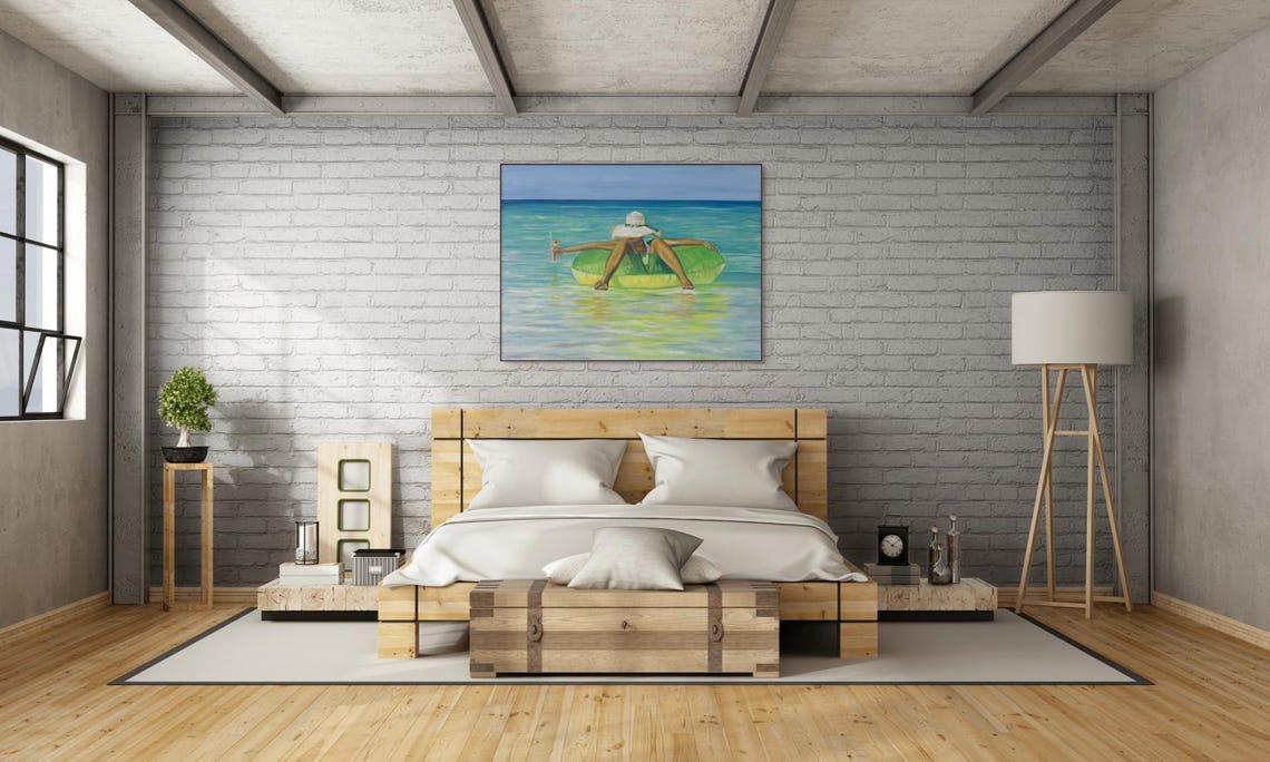 Woman Floating Green Inflatable Ring Turquoise Ocean Summer Poster - Image 2