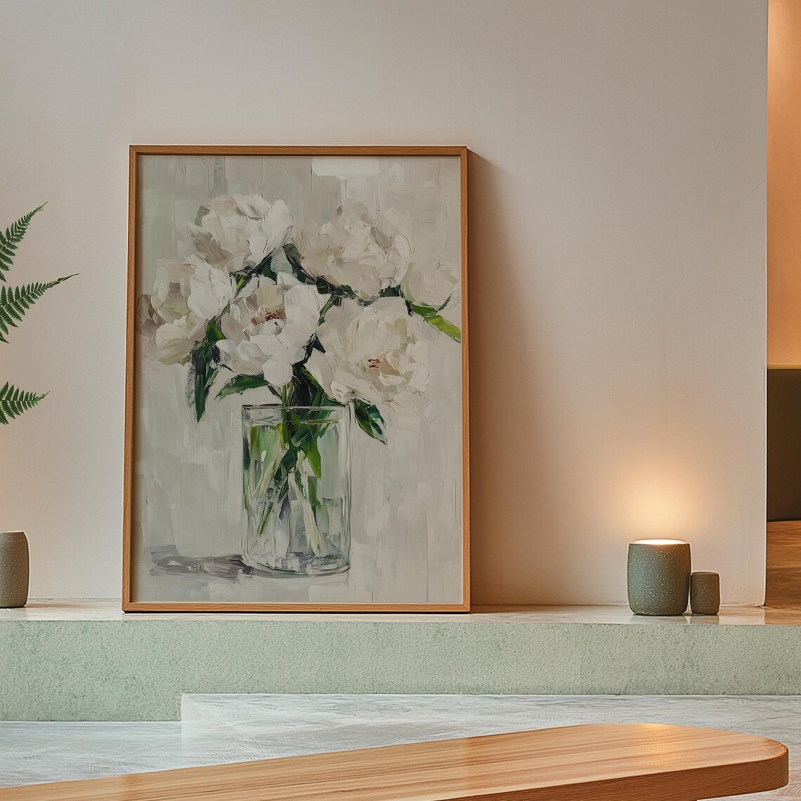 White Peonies In Glass Vase Impressionist Floral Still Life Poster - Image 2