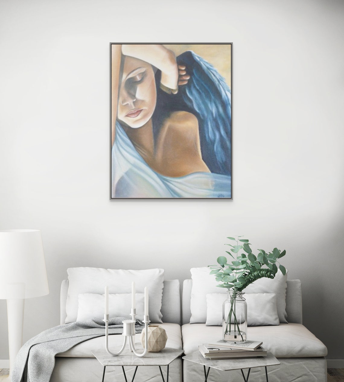 Sleeping Angel Blue Wings Serene Heavenly Woman Portrait Poster - Image 2