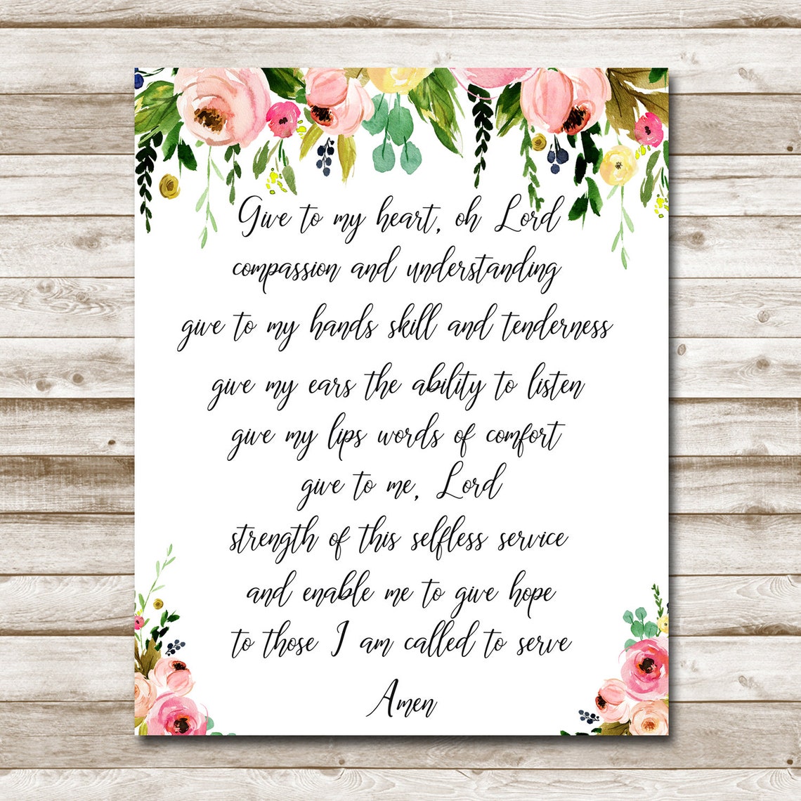 Nurses Prayer Floral Watercolor Nurse Graduation Gift Poster - Image 3