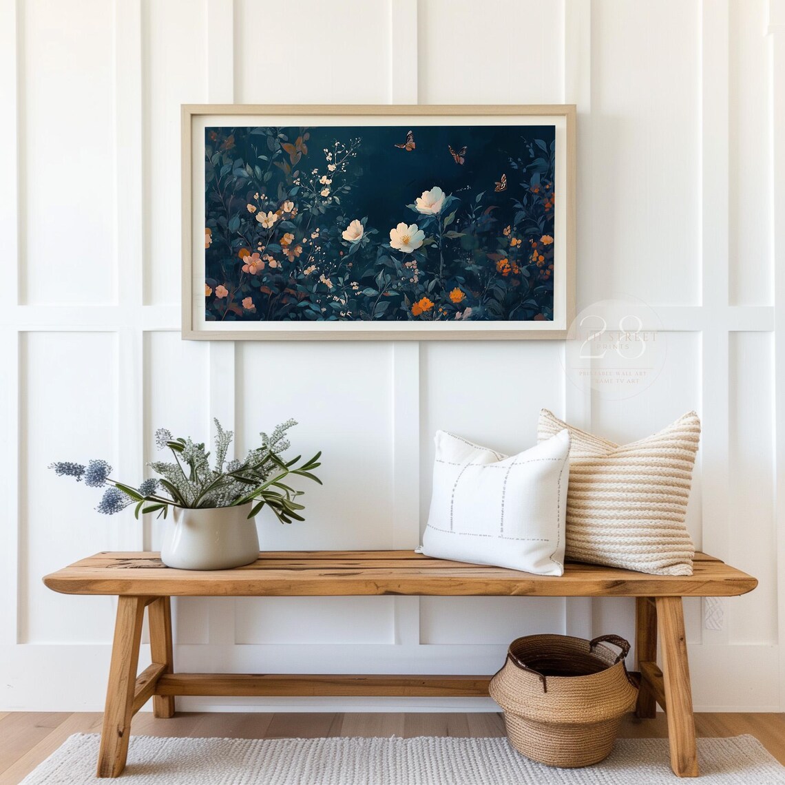 Moody Navy Wildflower Garden Night Painting Botanical Dark Floral Poster - Image 3