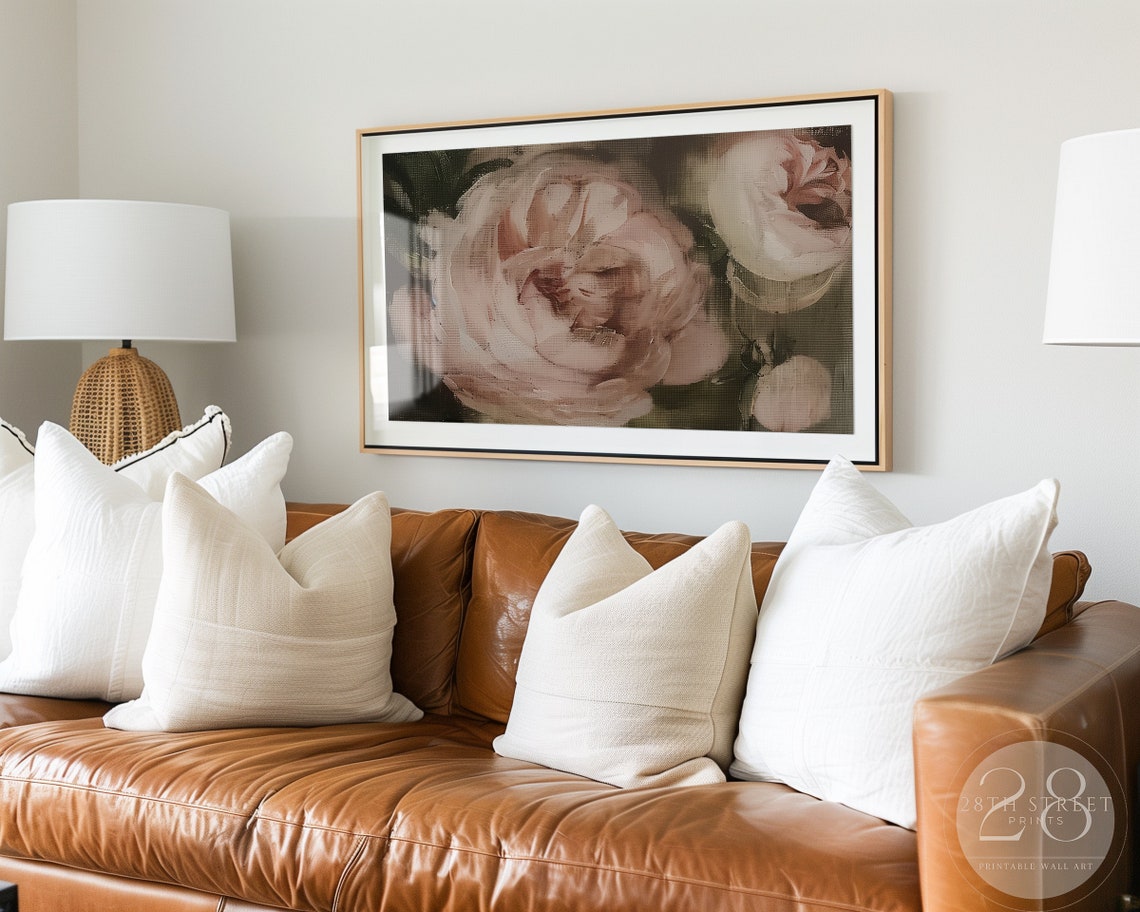 Vintage Pink Peonies Moody Dark Background Romantic Floral Wall Art - Image 2