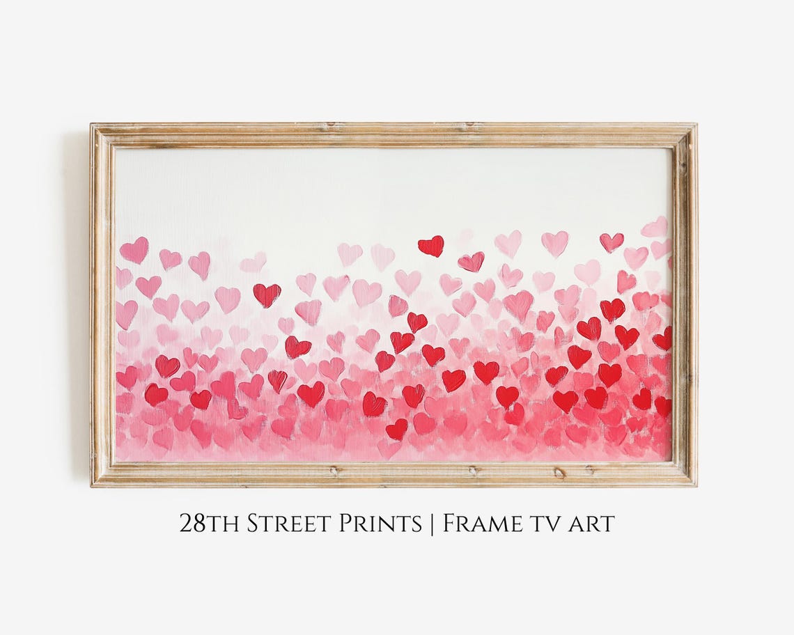 Pink Red Hearts Ombre Field Painting Valentine Love Gradient Poster
