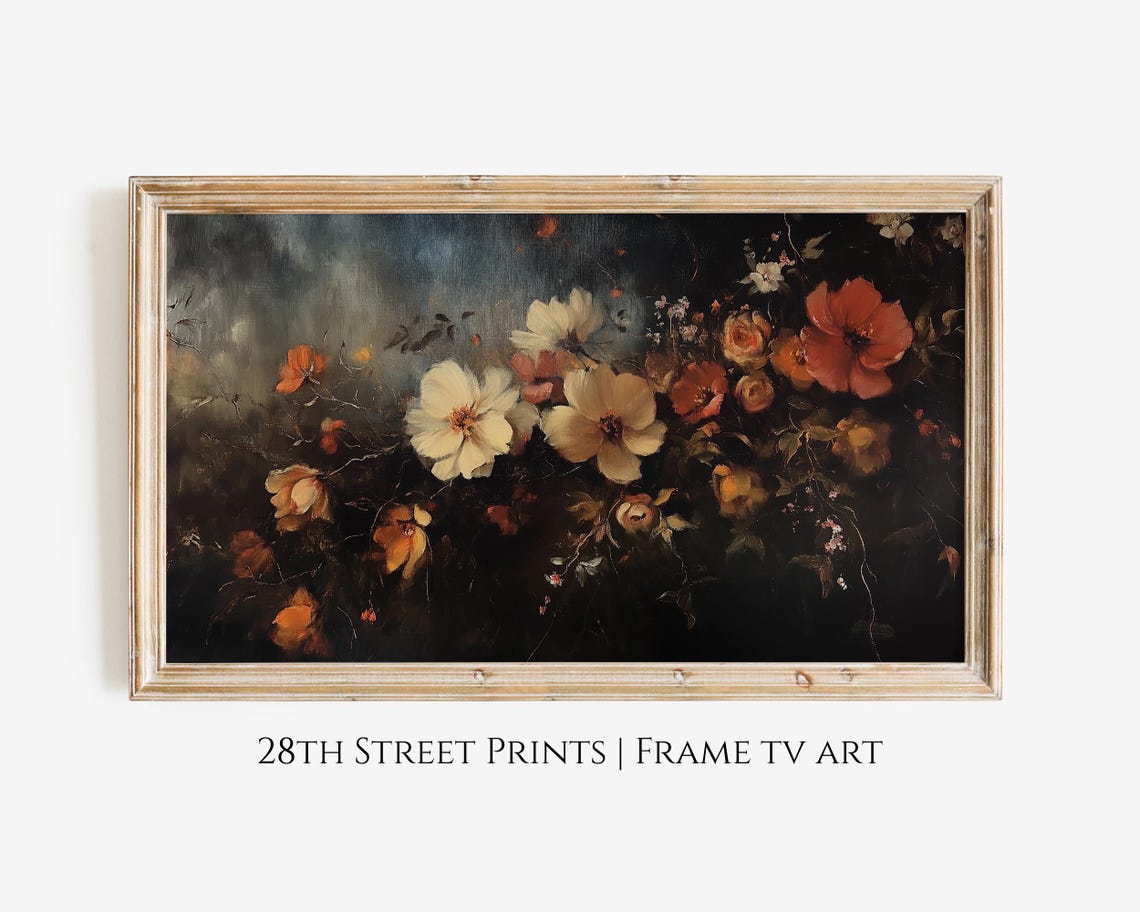 Autumn Wildflowers Dark Moody Background Rust Orange Blooms Poster