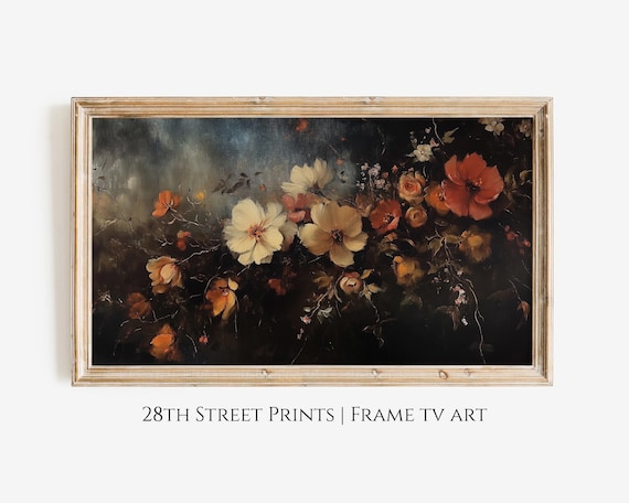 Autumn Wildflowers Dark Moody Background Rust Orange Blooms Poster