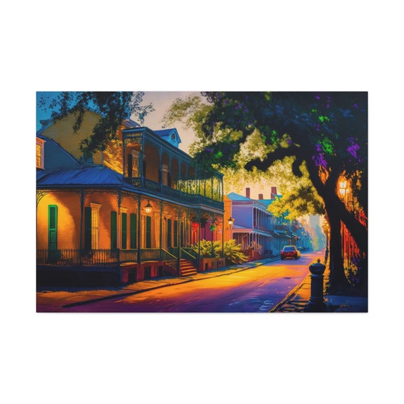 New Orleans Art Ready To Hang Large Print Painting Bright Colors Surreal Sunset Sunrise