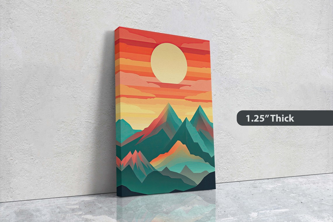 Minimalist Geometric Mountain Peaks Gradient Sunset Sky Art Poster - Image 3