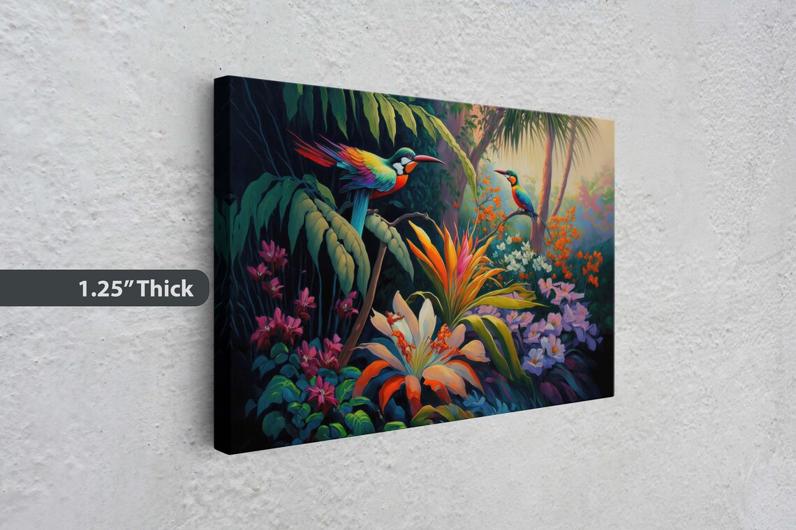 Jungle Birds and Passion Flowers, Oil Painting Art Print - Image 3