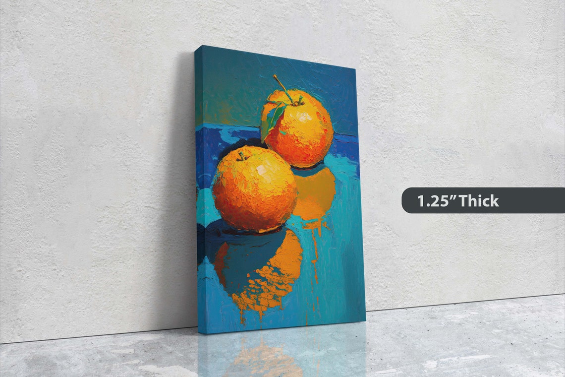 Impasto Orange Still Life Blue Background Modern Kitchen Art Poster - Image 3