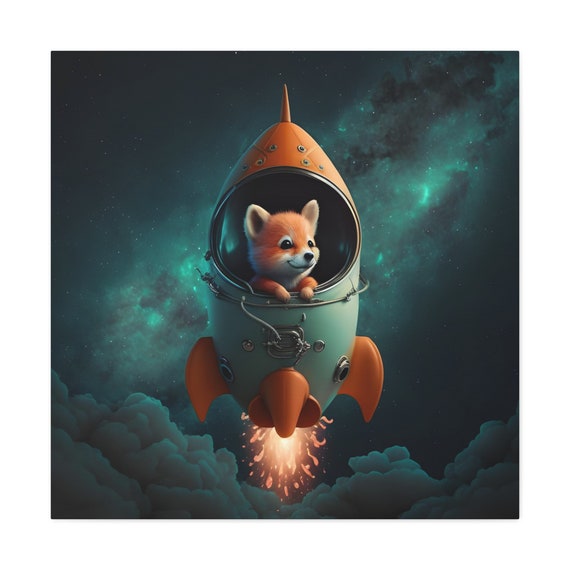 Fox Rocket Ship, Whimsical Art Print
