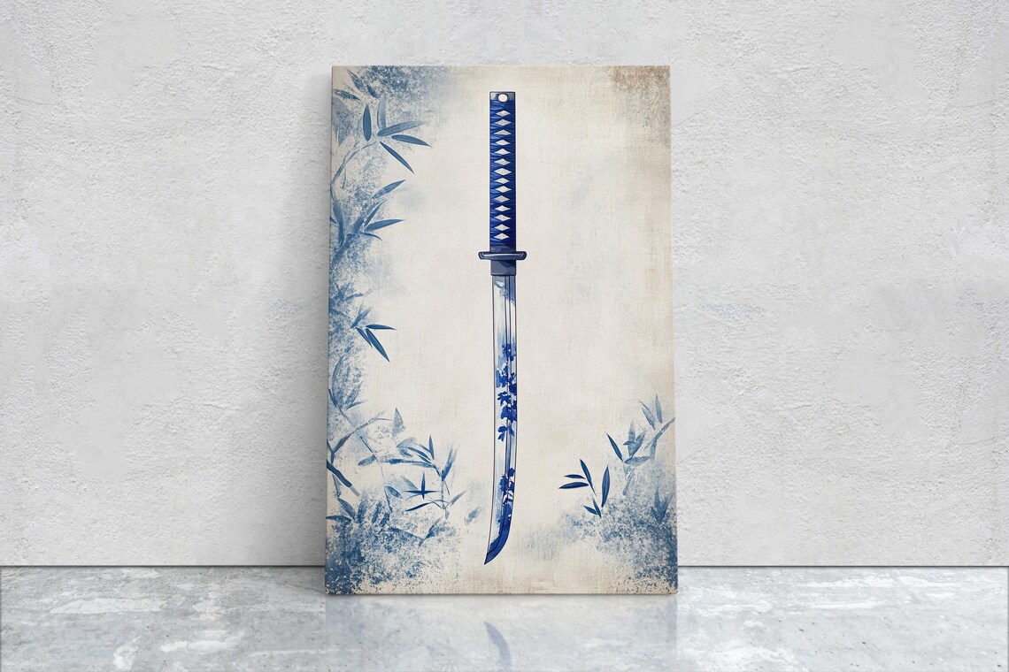 Blue Willow Katana Samurai Sword Vintage Chinoiserie - Image 2