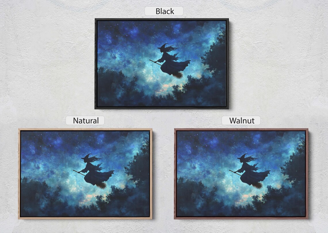 Flying Witch On Broomstick, Whimsical Halloween Art - Image 2