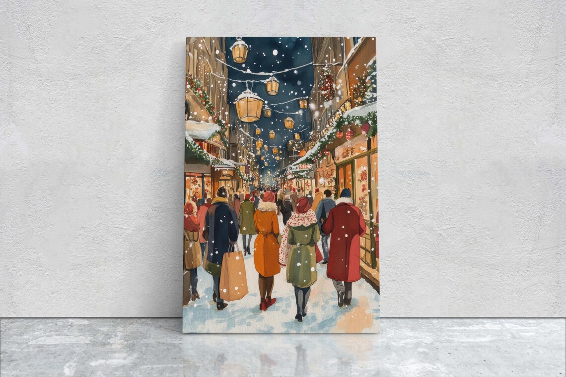 Vintage Christmas Village Shopping Poster Print - Image 2